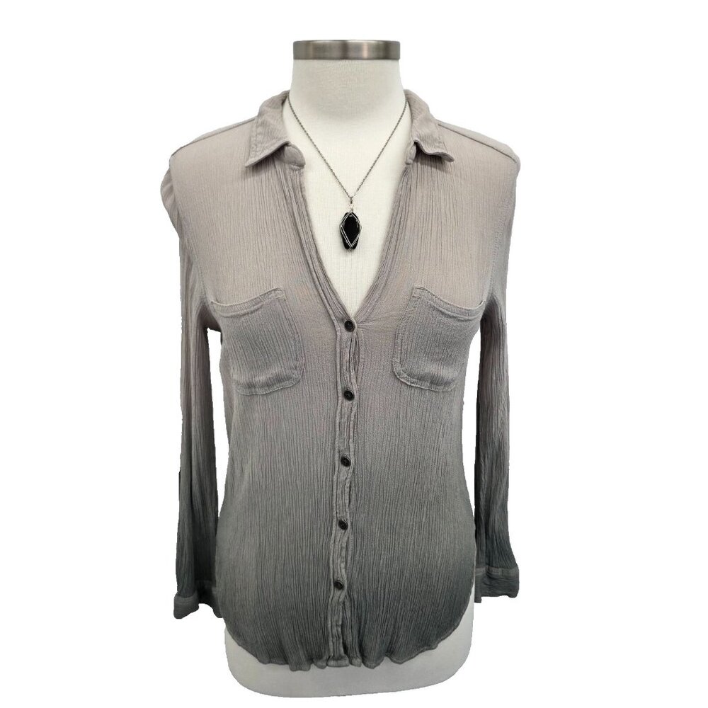 NWOT Rock & Republic Womens Ombre Gray Green Crinkled Button-Up‎ Top Blouse